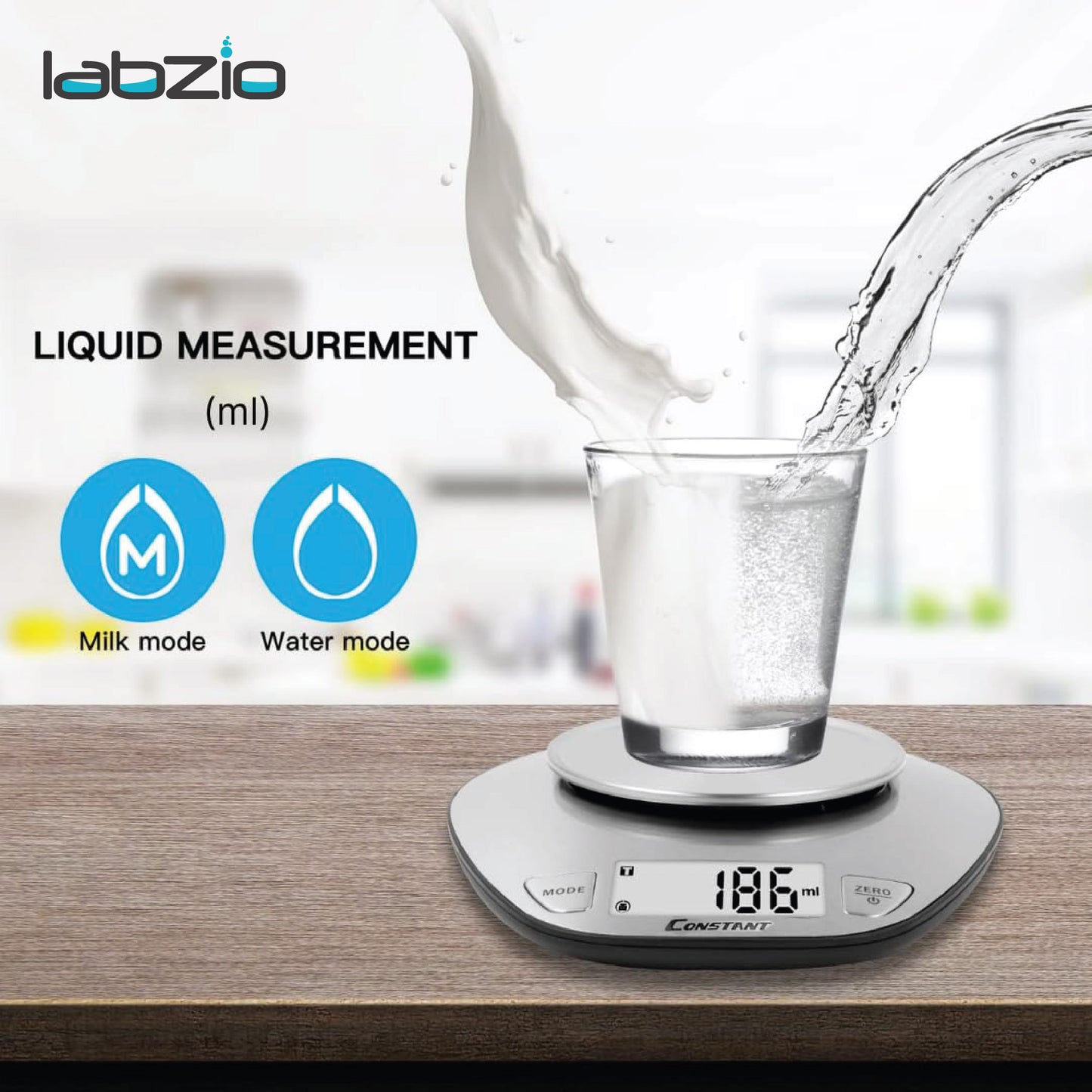 LABZIO - Digital Kitchen/Food/Baking Slim Weighing Scale, Precise Weight Scale Capacity 1g - 5Kgs, auto off,Batteries Included (Silver)