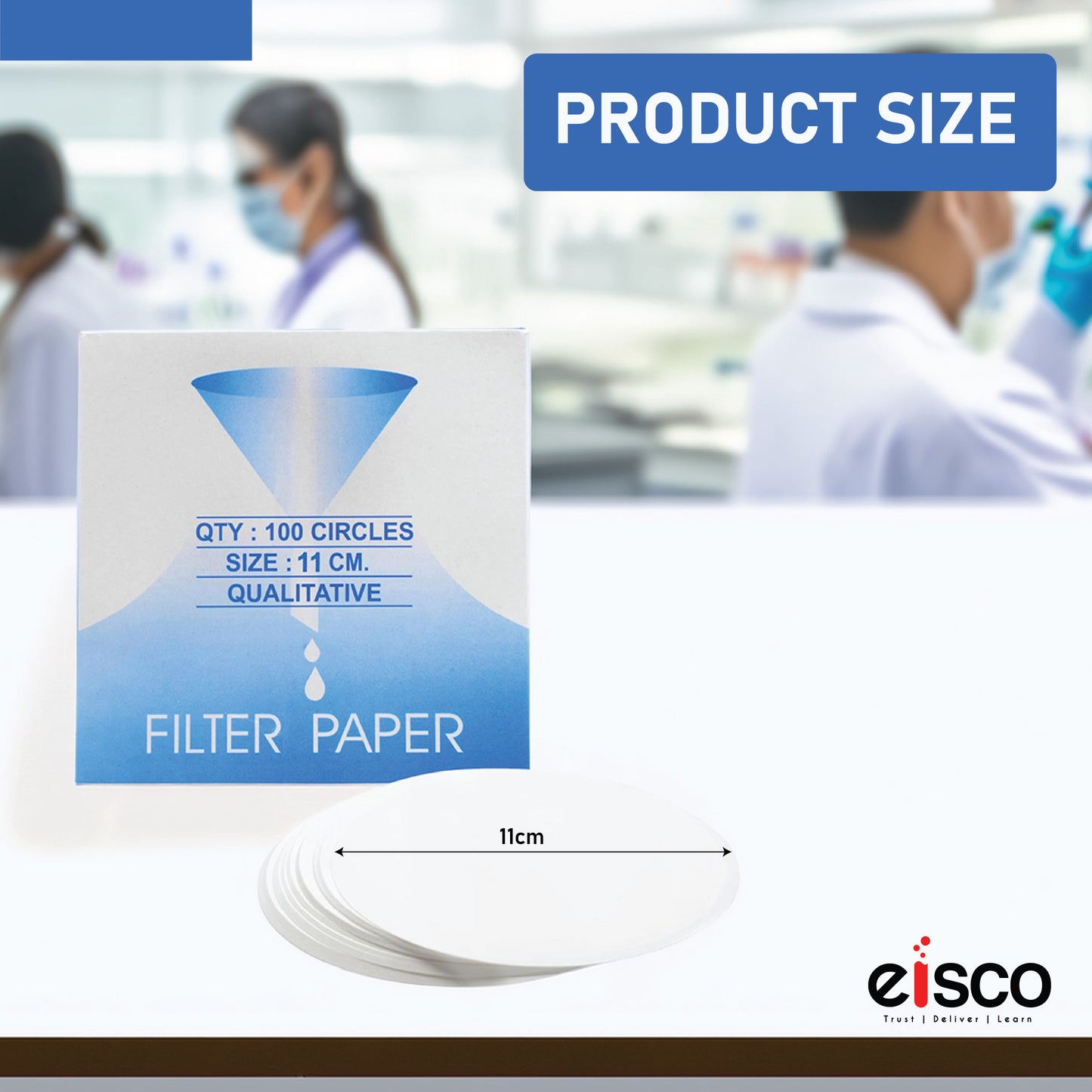 Eisco Premium Filter Paper — Qualitative Filter Paper For Laboratory, Class, For Experiments And More, White,11 Cm Diameter, Pack Of 100, Made Of Pure Cellulose, 8-10 Micron