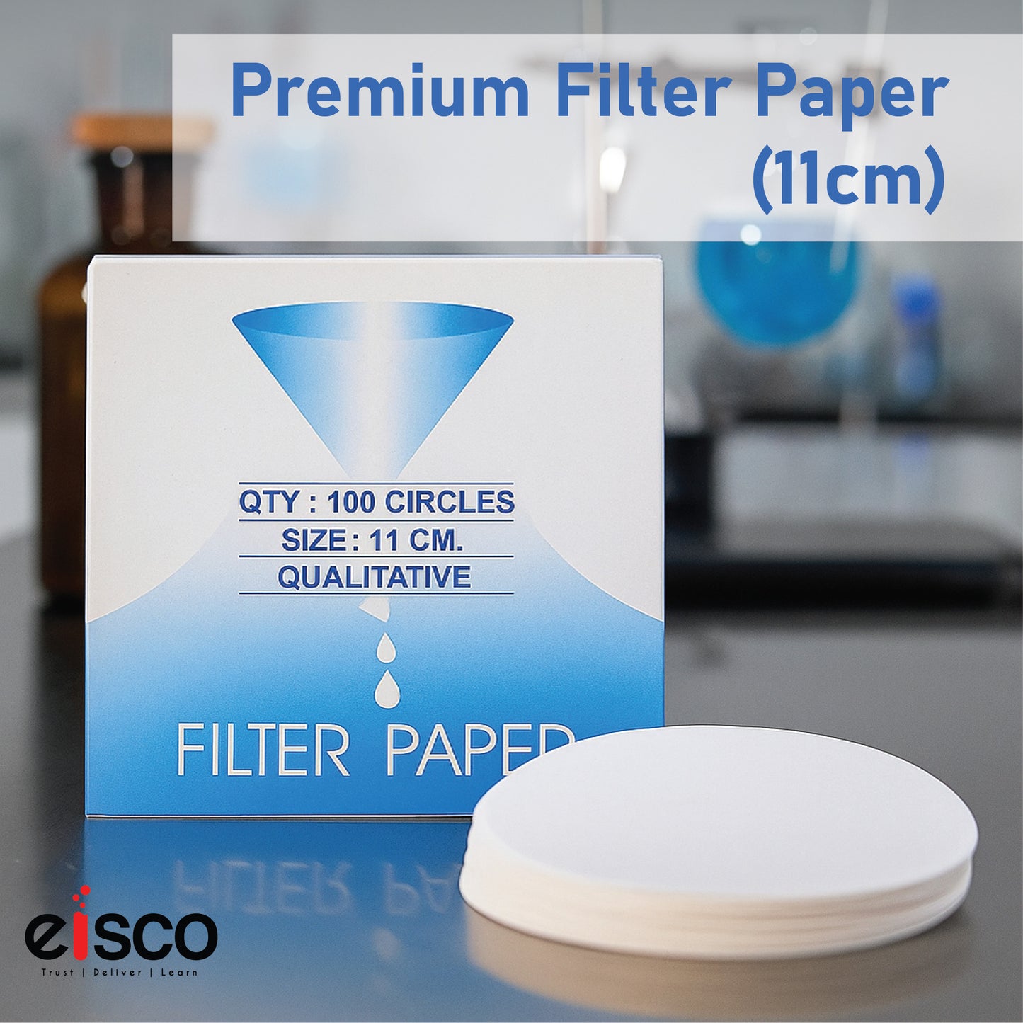 Eisco Premium Filter Paper — Qualitative Filter Paper For Laboratory, Class, For Experiments And More, White,11 Cm Diameter, Pack Of 100, Made Of Pure Cellulose, 8-10 Micron