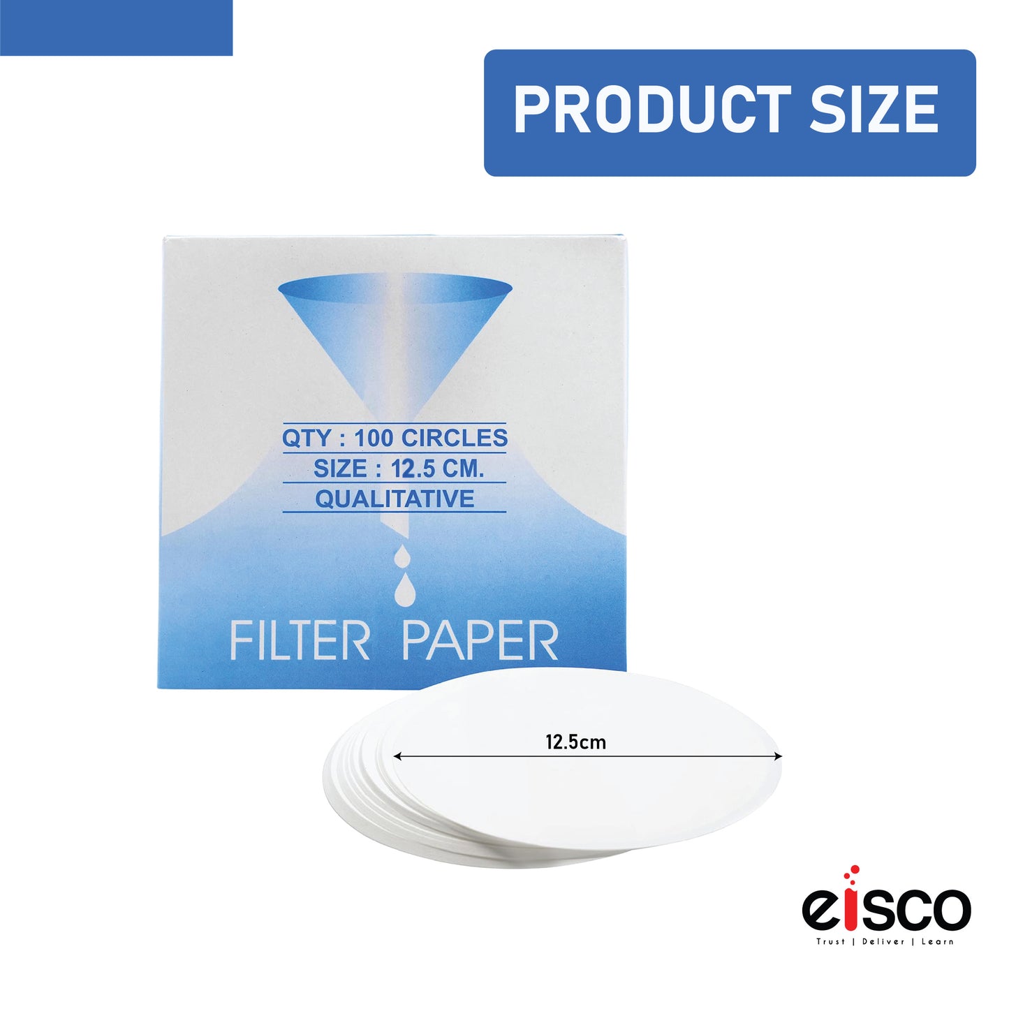 EISCO Premium Qualitative Filter Paper – 12.5cm, 8-10 Micron (100 Sheets) High-Purity Lab Filtration Paper for Chemistry, Water Testing, Scientific Research, School Lab & STEM Education