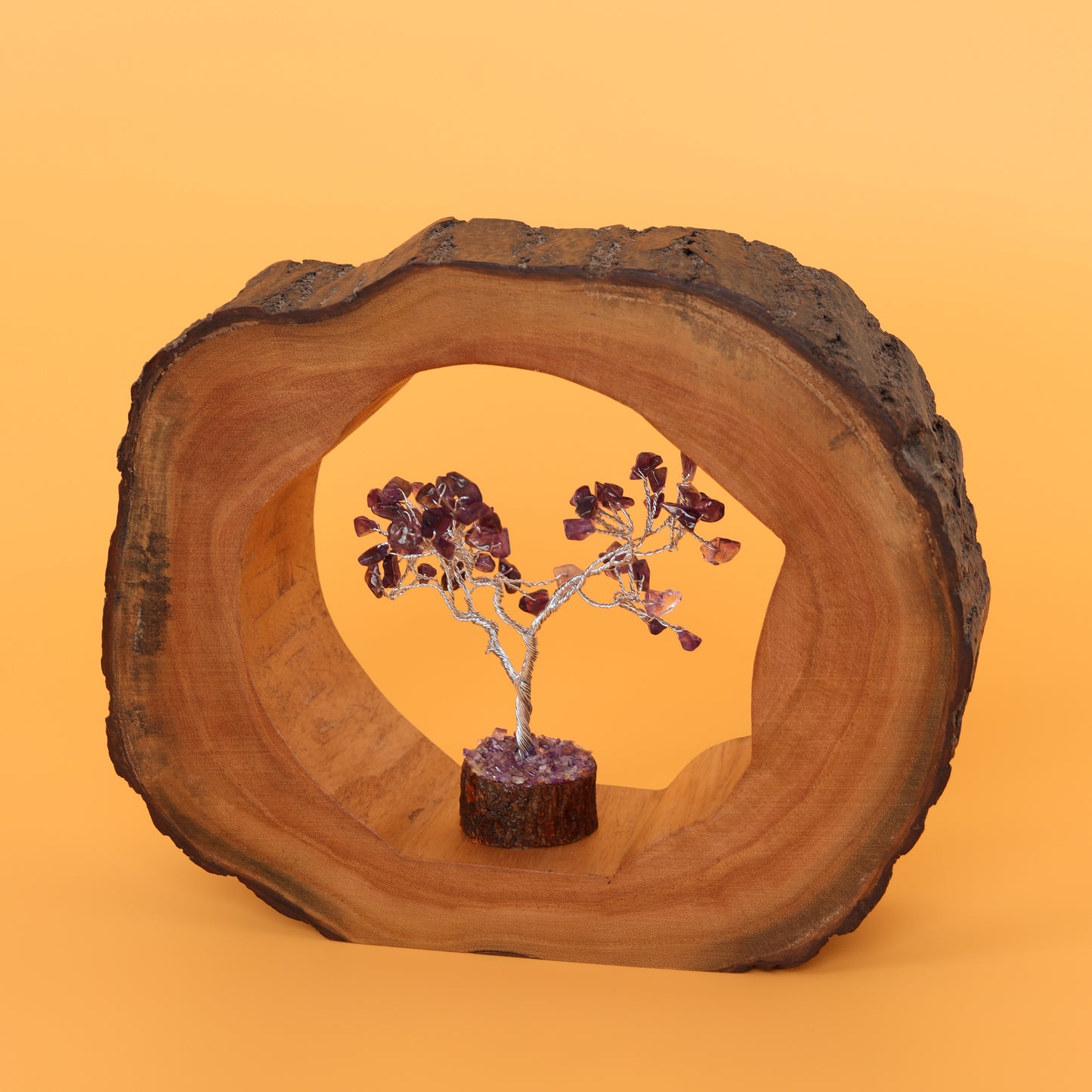 LABZIO Natural Wooden Log with Amethyst 'Tree of Life' – Handmade Crystal Tree Sculpture for Home Decor, Positive Energy, and Spiritual Healing – Unique Wood Slice Display for Tabletop or Shelf