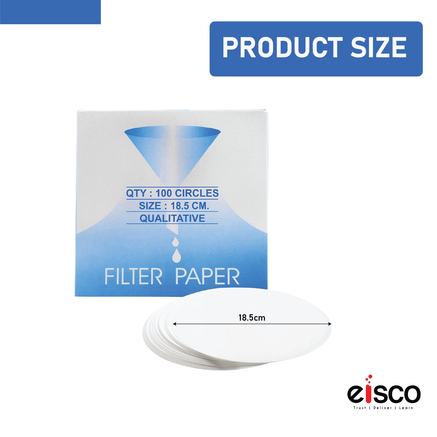 Eisco Premium Filter Paper — Qualitative Filter Paper for Laboratory, Class, for Experiments and More, White,18 Cm Diameter, Pack of 100, Made of Pure Cellulose, 8-10 Micron