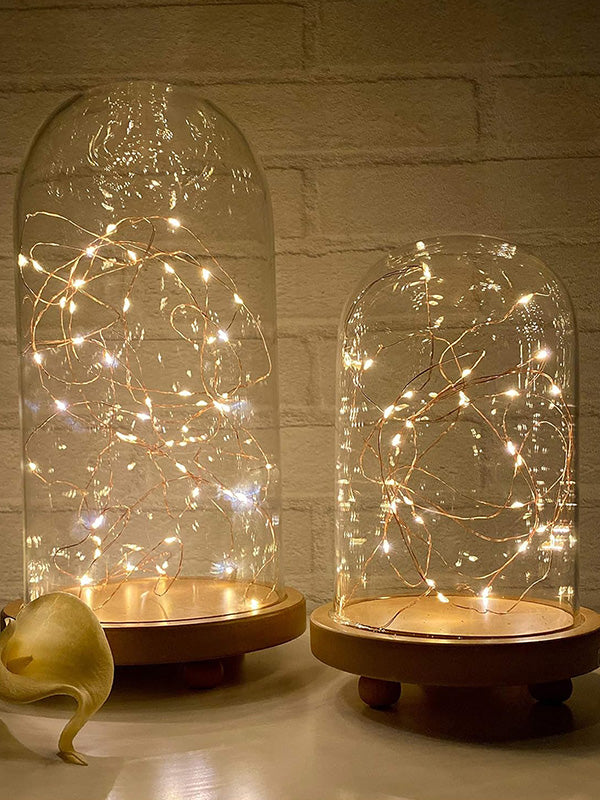 LABZIO Decorative Clear Borosilicate Glass Bell Jar with Round Lacquered Wood Base and Wooden Feet, Elegant Tabletop Display Case for Home Decor, Centerpiece, Office, Living Room, Unique Glass Jar Display