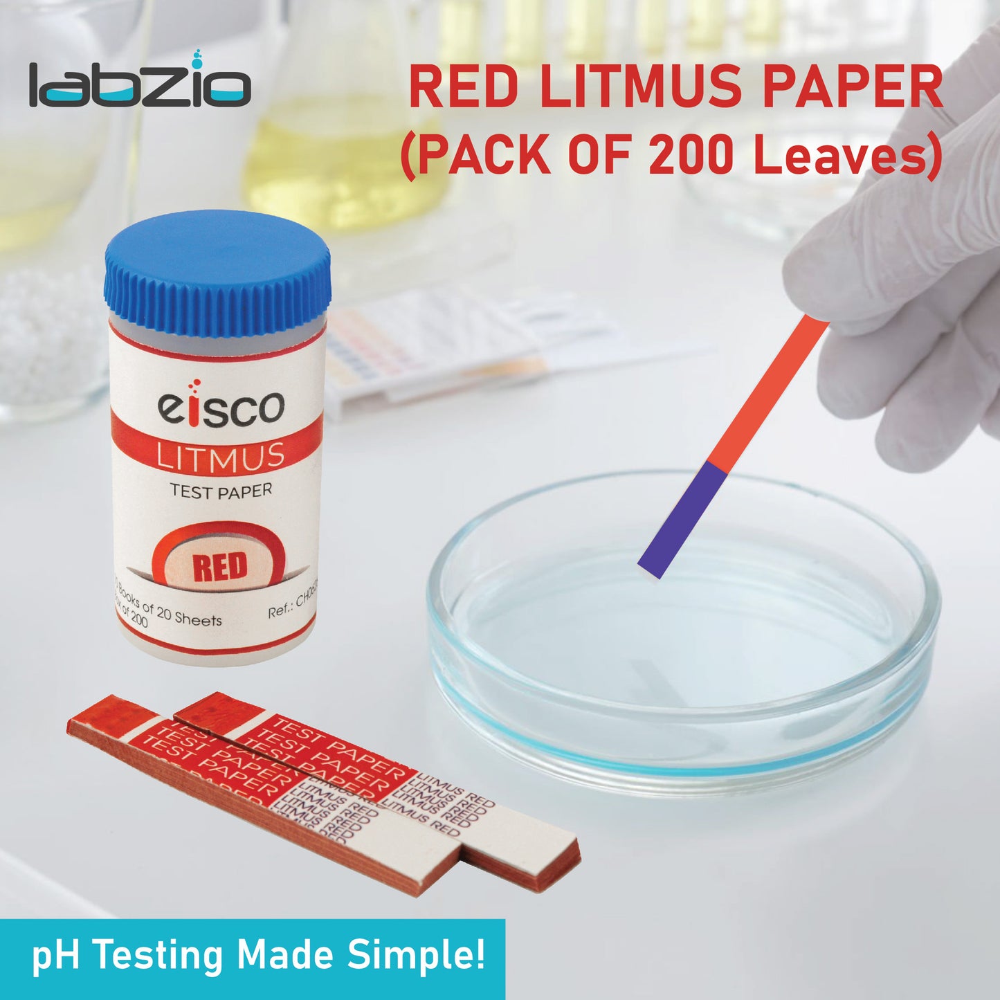 EISCO Red Litmus Paper Strips – 200 pH Test Strips for Acid & Base Testing | Lab-Grade pH Indicator for Science Lab, Classroom, Water Testing, Chemistry Experiments, Skincare, Soil & Home Use