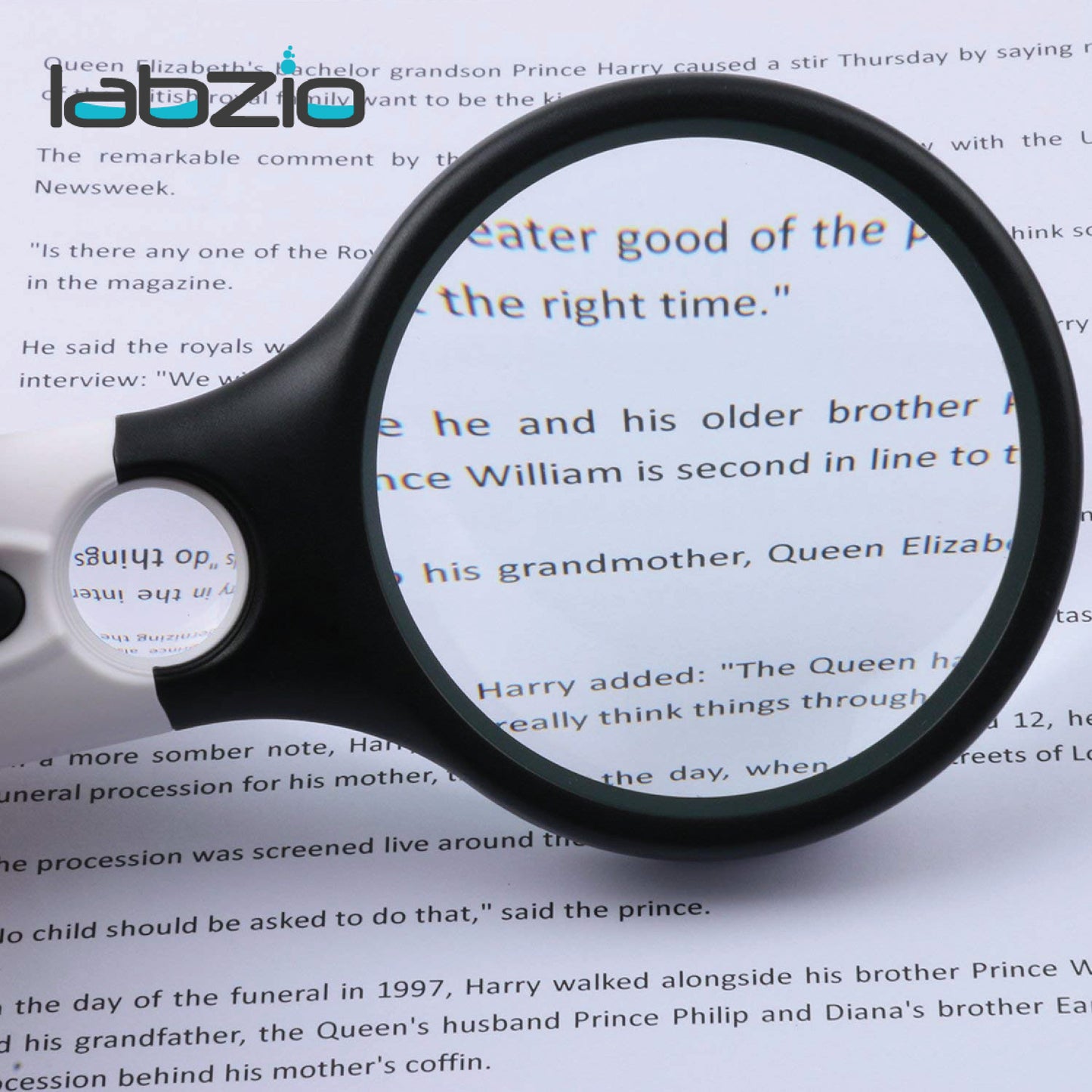 LABZIO Hand-Held Magnifier with LED Lighting, 3X/45X Dual Lens Magnifying Glass for Jewelry Inspection, Reading, Crafts, Hobbies - Portable & Lightweight Illuminated Magnifier for Low Vision Aid