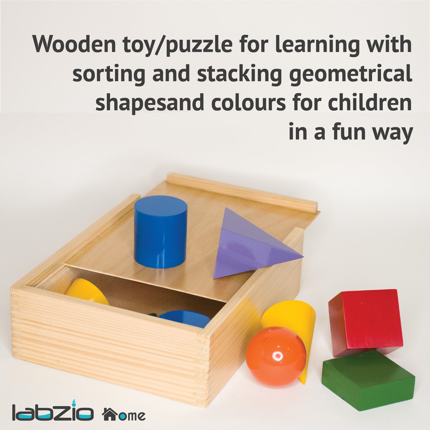 Labzio -Wooden Toy/Puzzle for Learning with Sorting and Stacking Geometrical Shapes and Colours for Children in a Fun Way.