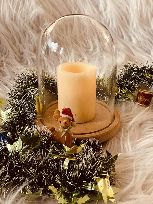 LABZIO Decorative Clear Borosilicate Glass Bell Jar with Round Lacquered Wood Base and Wooden Feet, Elegant Tabletop Display Case for Home Decor, Centerpiece, Office, Living Room, Unique Glass Jar Display