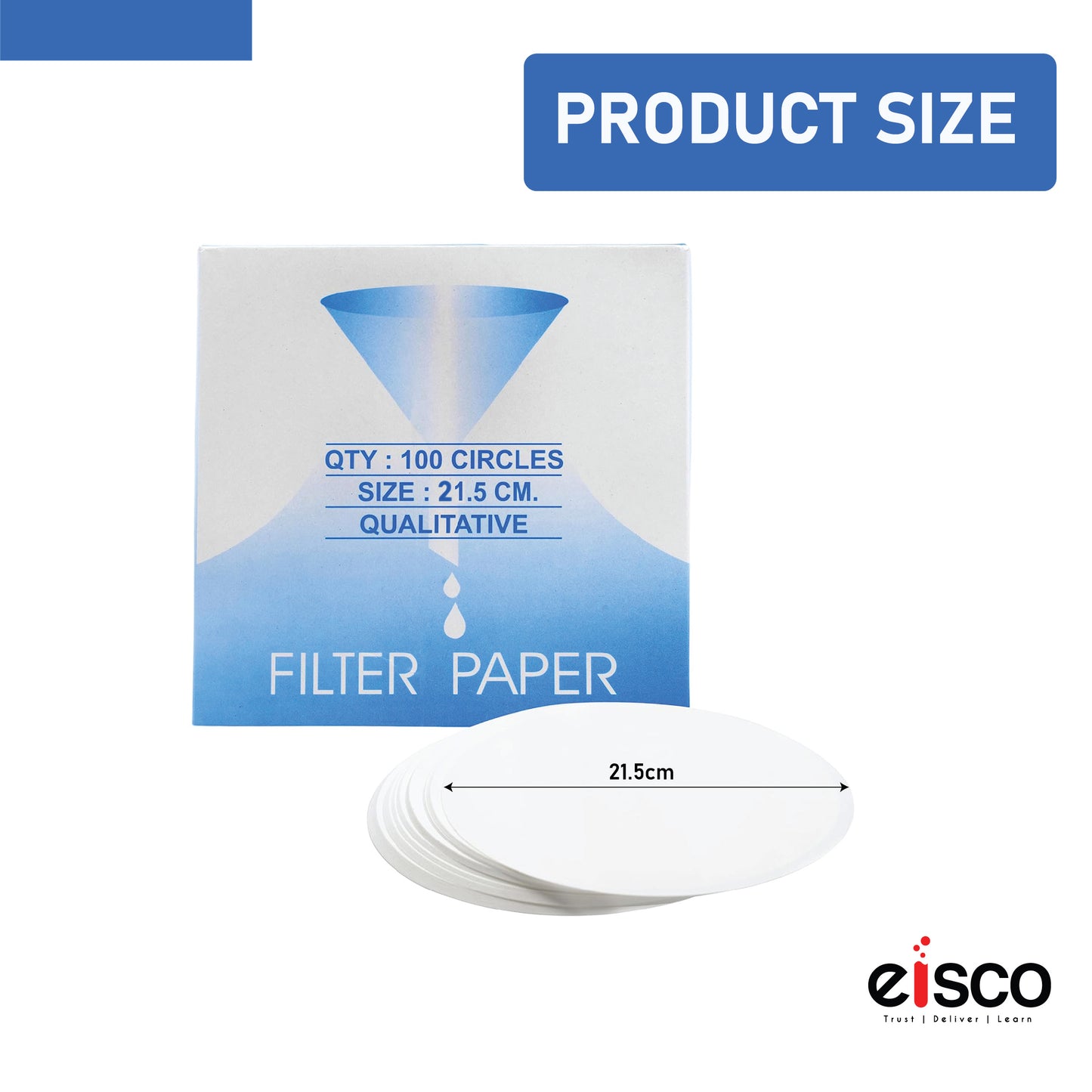 EISCO Premium Lab Filter Paper – 21.5cm, 8-10 Micron (100 Sheets) High-Purity Qualitative Filter Paper for Chemistry, Scientific Research, Liquid Filtration, Experiments, Classroom, STEM Learning