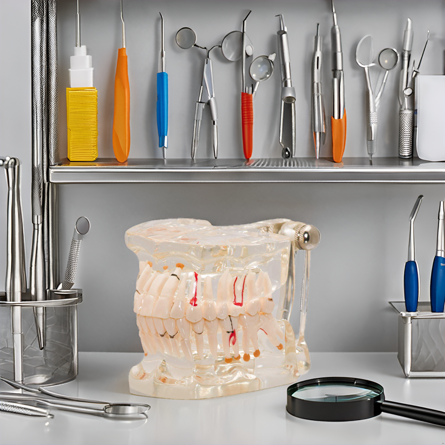 LABZIO Premium Dental Model, Normal Dentition and Occlusion, Affected Side Shows Multiple Pathologies, Made of Yellowish Transparent High Quality Unbreakable Acrylic