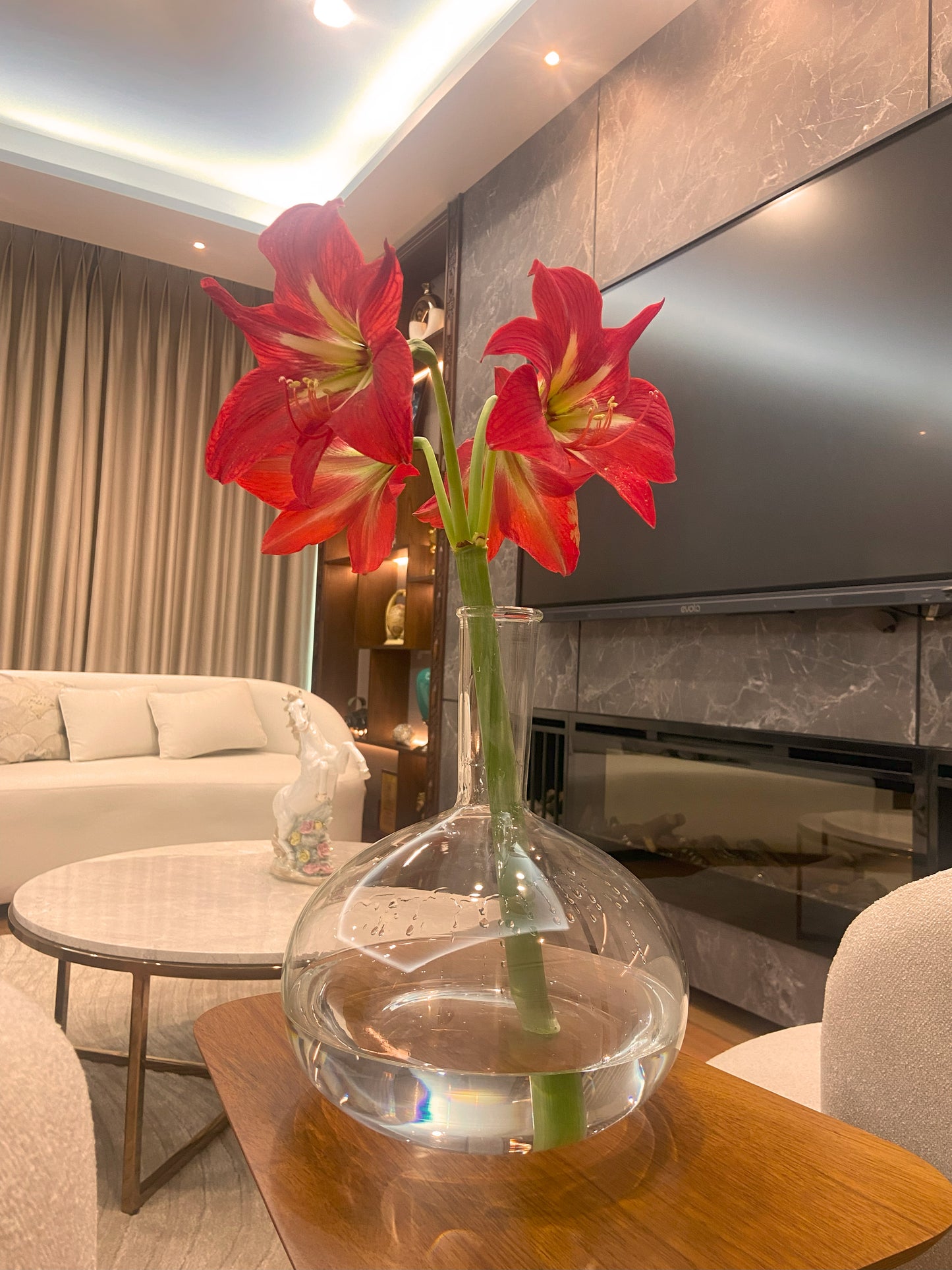 Labzio Home Amber Glass Vase - 30cm Tall Decorative Vase for Living Room, 24.5cm Wide Modern Home Decor | Perfect for Dried Flowers, Pampas Grass | Stylish Round Base, Slim Neck Design