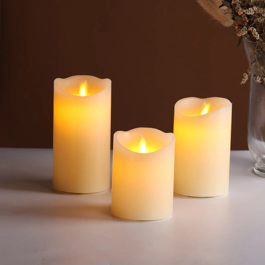 LABZIO Set of 3 Flameless LED Candles | Real Wax Look | Battery Operated | Flickering Moving Wick | 3 Sizes (4, 5, 6 Inch) | Unscented Pillar Candles for Home Decor