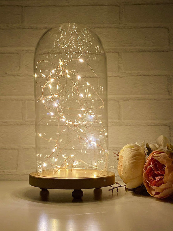 LABZIO Decorative Clear Borosilicate Glass Bell Jar with Round Lacquered Wood Base and Wooden Feet, Elegant Tabletop Display Case for Home Decor, Centerpiece, Office, Living Room, Unique Glass Jar Display