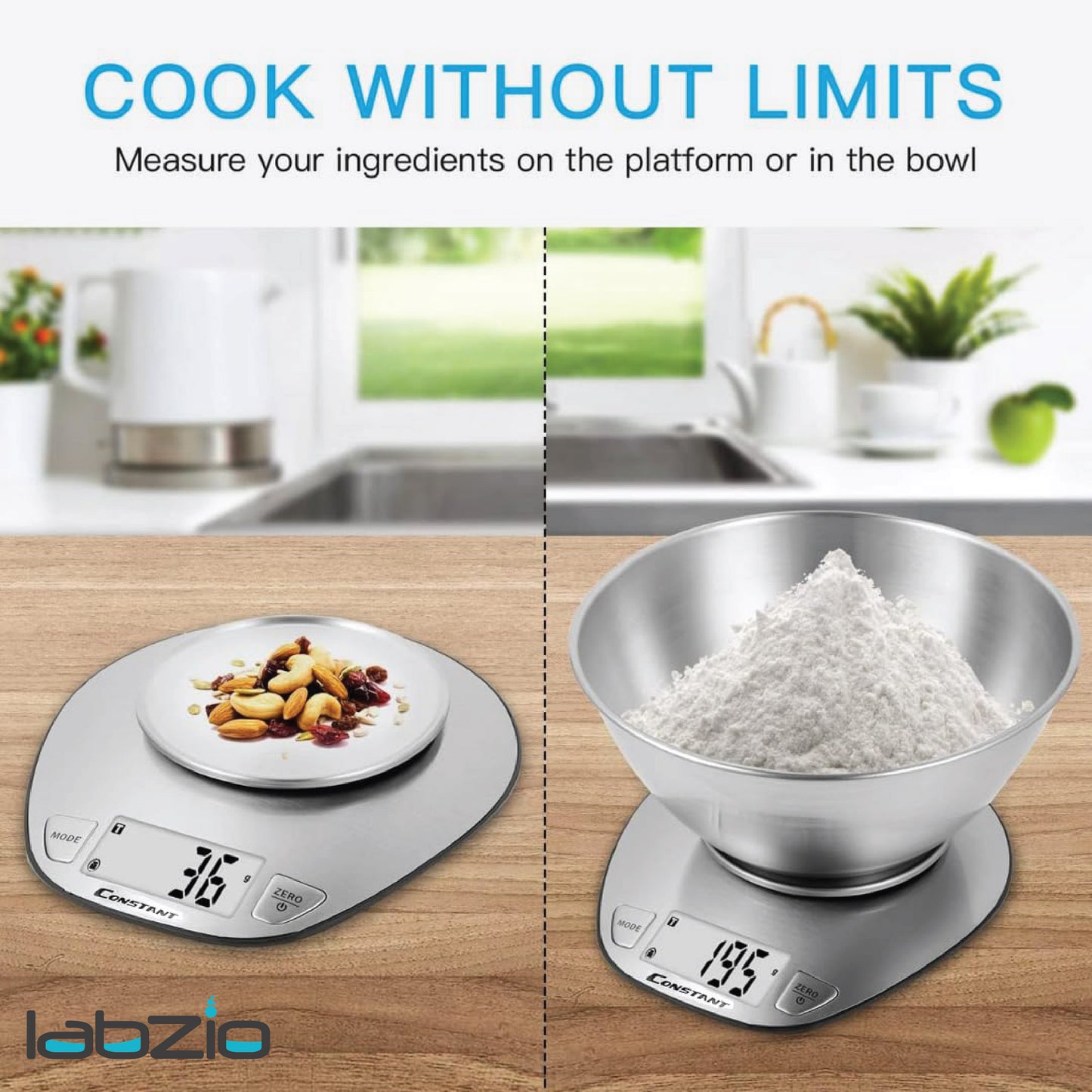 LABZIO - Digital Kitchen/Food/Baking Slim Weighing Scale, Precise Weight Scale Capacity 1g - 5Kgs, auto off,Batteries Included (Silver)