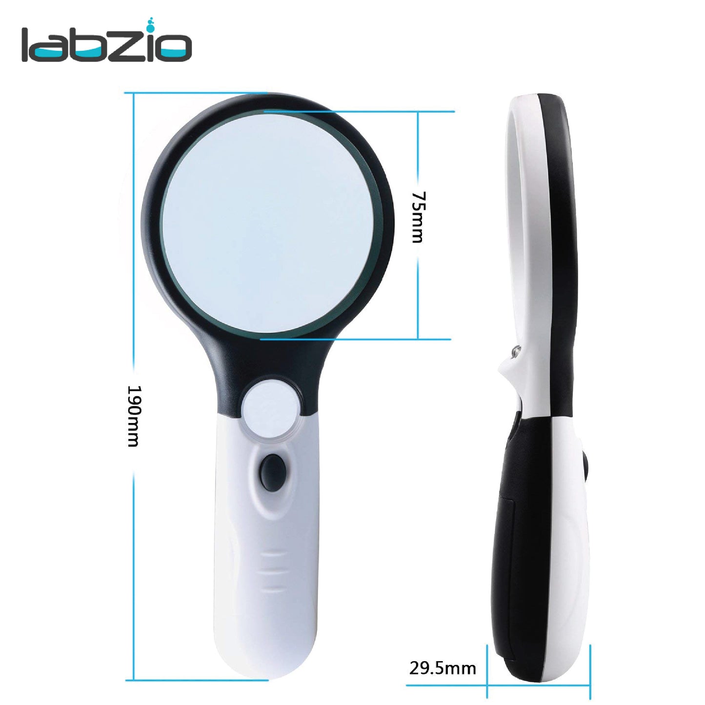 LABZIO Hand-Held Magnifier with LED Lighting, 3X/45X Dual Lens Magnifying Glass for Jewelry Inspection, Reading, Crafts, Hobbies - Portable & Lightweight Illuminated Magnifier for Low Vision Aid
