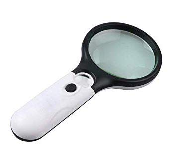 LABZIO Hand-Held Magnifier with LED Lighting, 3X/45X Dual Lens Magnifying Glass for Jewelry Inspection, Reading, Crafts, Hobbies - Portable & Lightweight Illuminated Magnifier for Low Vision Aid