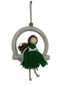 LABZIO Handmade Macrame Doll Hanging Ornament – Yarn Dress Décor for Home, Nursery, Kids’ Room & Gifts – Available in Blue, Green, Yellow (Green)