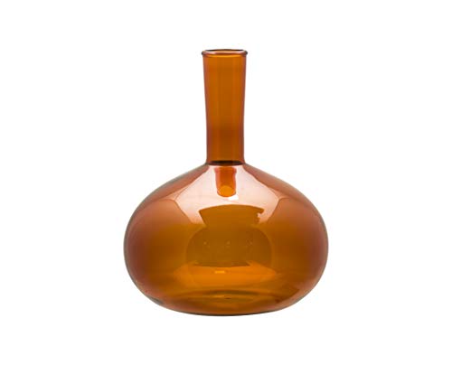 Labzio Home Amber Glass Vase - 30cm Tall Decorative Vase for Living Room, 24.5cm Wide Modern Home Decor | Perfect for Dried Flowers, Pampas Grass | Stylish Round Base, Slim Neck Design
