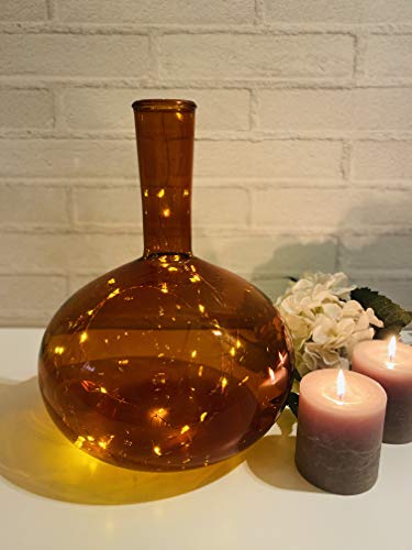 Labzio Home Amber Glass Vase - 30cm Tall Decorative Vase for Living Room, 24.5cm Wide Modern Home Decor | Perfect for Dried Flowers, Pampas Grass | Stylish Round Base, Slim Neck Design
