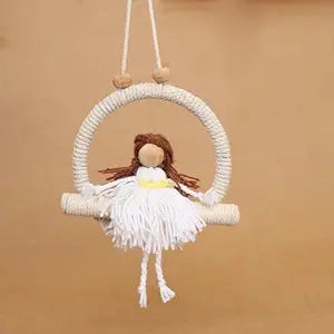 LABZIO Handmade Macrame Doll Hanging Ornament – Yarn Dress Décor for Home, Nursery, Kids’ Room & Gifts – Available in Blue, Green, Yellow (Green)