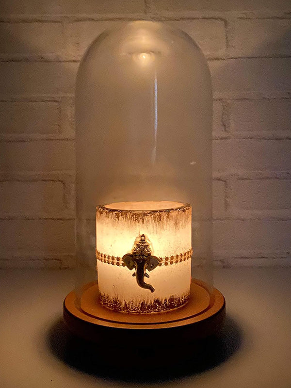 LABZIO Decorative Clear Borosilicate Glass Bell Jar with Round Lacquered Wood Base and Wooden Feet, Elegant Tabletop Display Case for Home Decor, Centerpiece, Office, Living Room, Unique Glass Jar Display