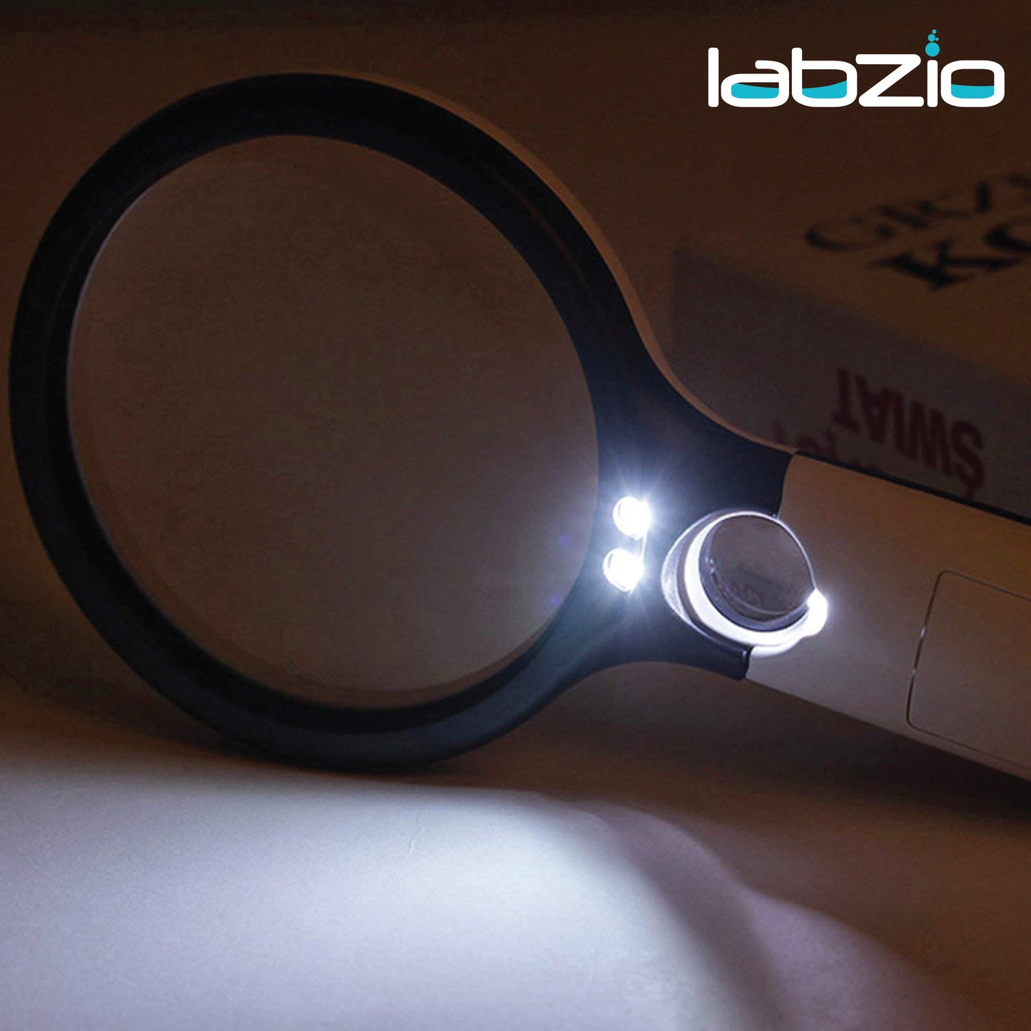 LABZIO Hand-Held Magnifier with LED Lighting, 3X/45X Dual Lens Magnifying Glass for Jewelry Inspection, Reading, Crafts, Hobbies - Portable & Lightweight Illuminated Magnifier for Low Vision Aid