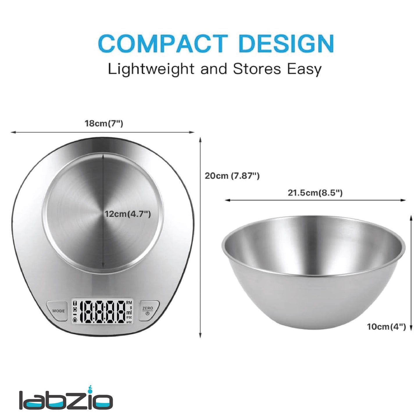 LABZIO - Digital Kitchen/Food/Baking Slim Weighing Scale, Precise Weight Scale Capacity 1g - 5Kgs, auto off,Batteries Included (Silver)