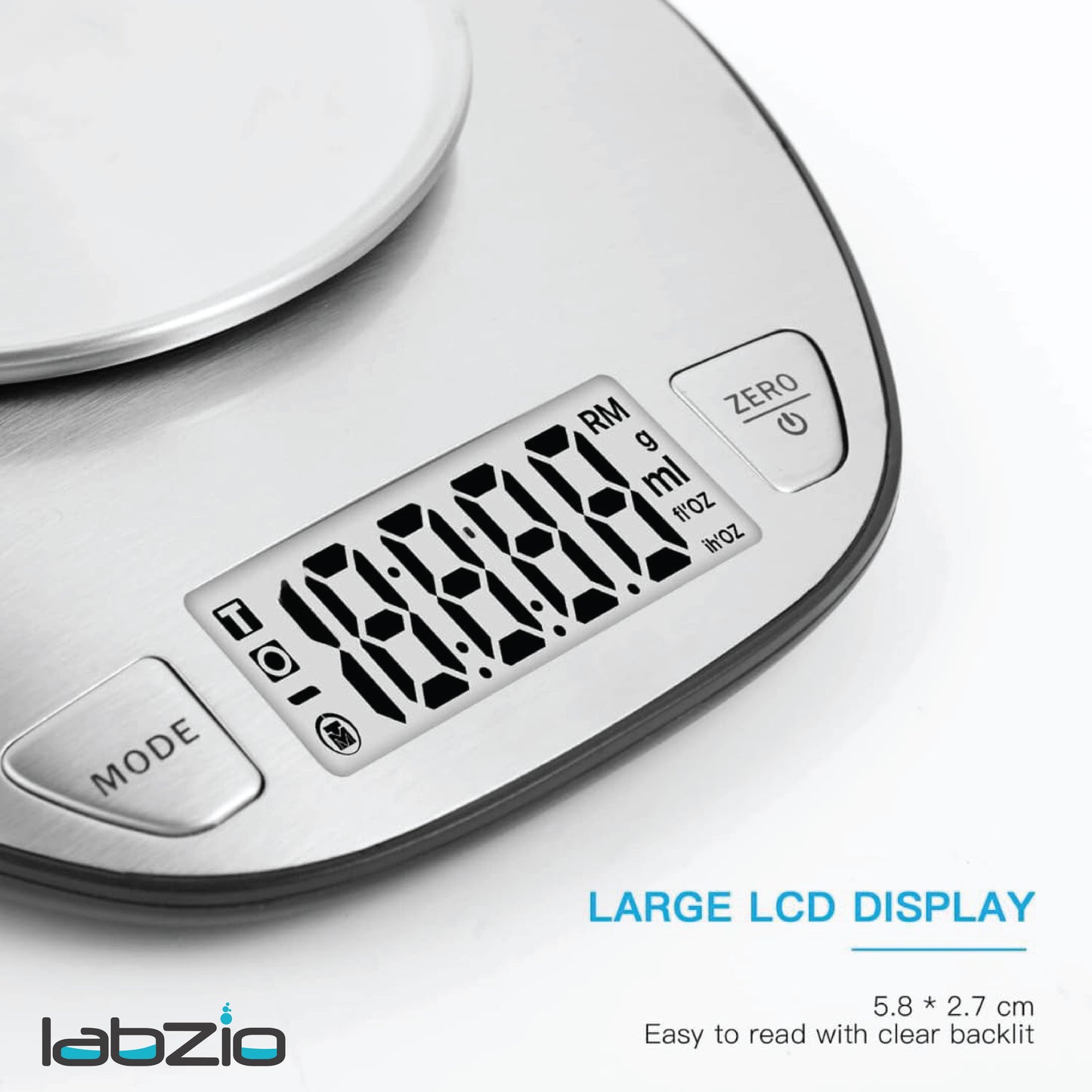 LABZIO - Digital Kitchen/Food/Baking Slim Weighing Scale, Precise Weight Scale Capacity 1g - 5Kgs, auto off,Batteries Included (Silver)