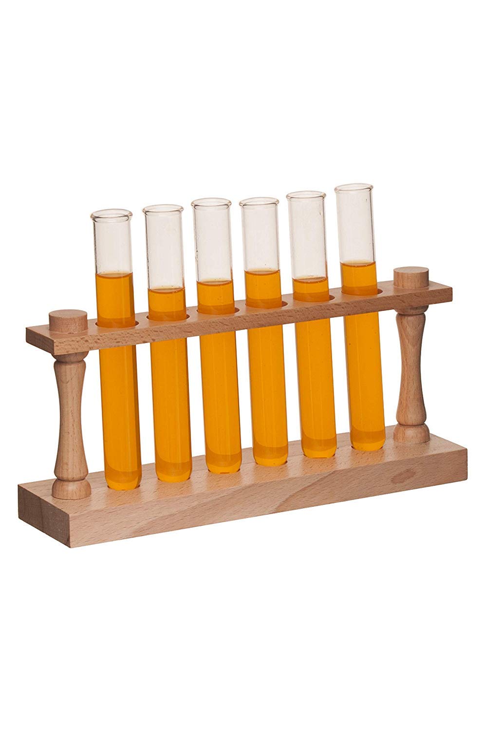 EISCO Wooden Test Tube Rack with 6 Borosilicate Glass Tubes (30ml) – Sturdy Polished Lab Stand, Holds 22mm Tubes, Ideal for Chemistry, Biology, Science Experiments, School Labs & Professional Research