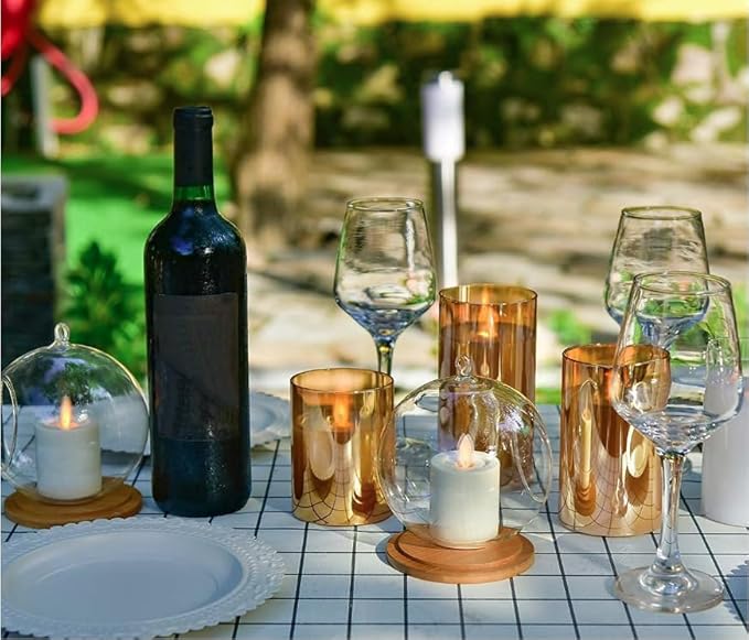 LABZIO Set of 3 Real Wax LED Flameless Pillar Candles with Flickering Amber Glass Effect, Color Changing & Remote Controller, Golden Acrylic Fiber Glass, for Christmas Home Decor & Festive Ambiance