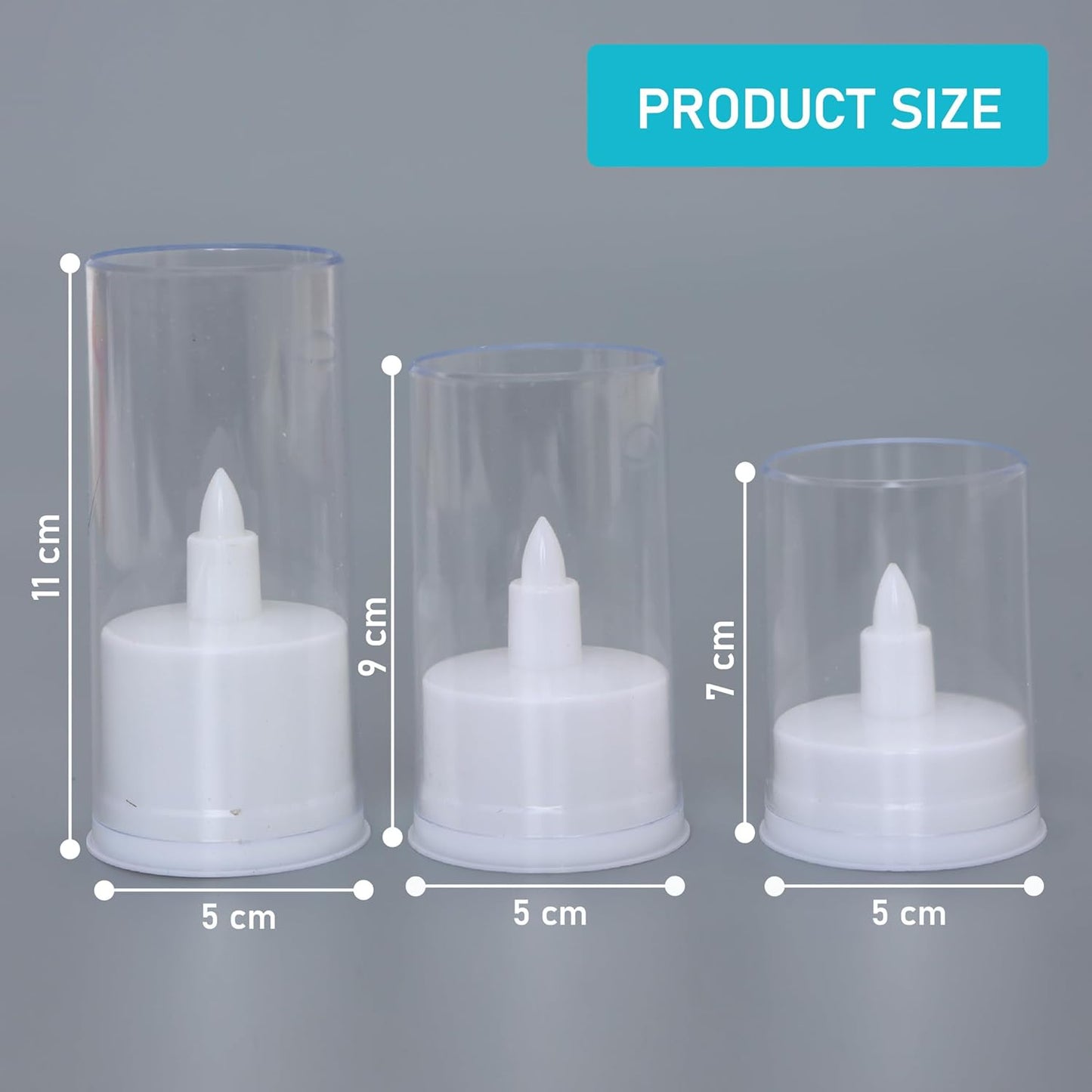 LABIO Set of 3 Gold Flameless LED Candle Lights | Acrylic Fiber Glass with Realistic Flickering Design | Seasonal Room & Home Decor for Gifting, Festivals, Anniversaries, Birthdays (7cm,9cm & 11cm)