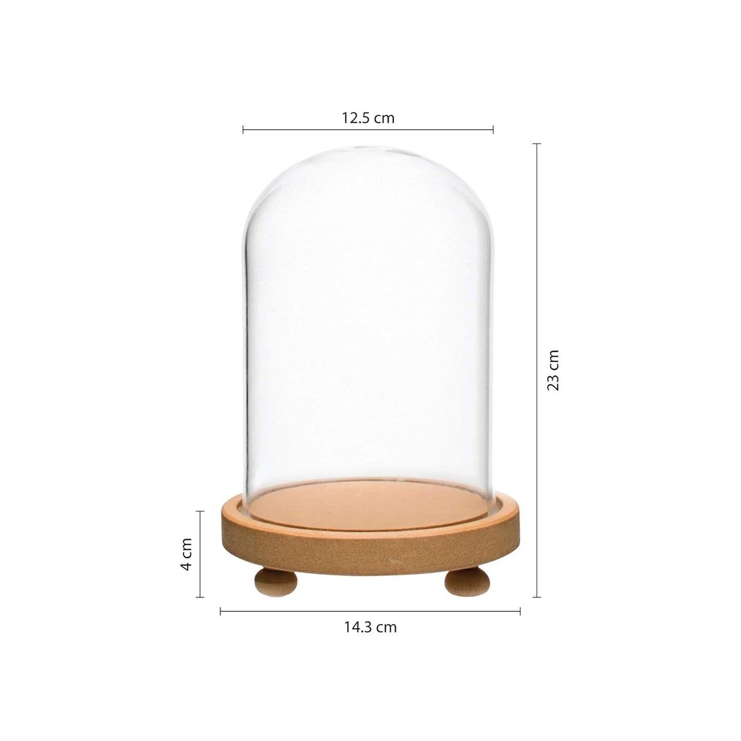 LABZIO Decorative Clear Borosilicate Glass Bell Jar with Round Lacquered Wood Base and Wooden Feet, Elegant Tabletop Display Case for Home Decor, Centerpiece, Office, Living Room, Unique Glass Jar Display