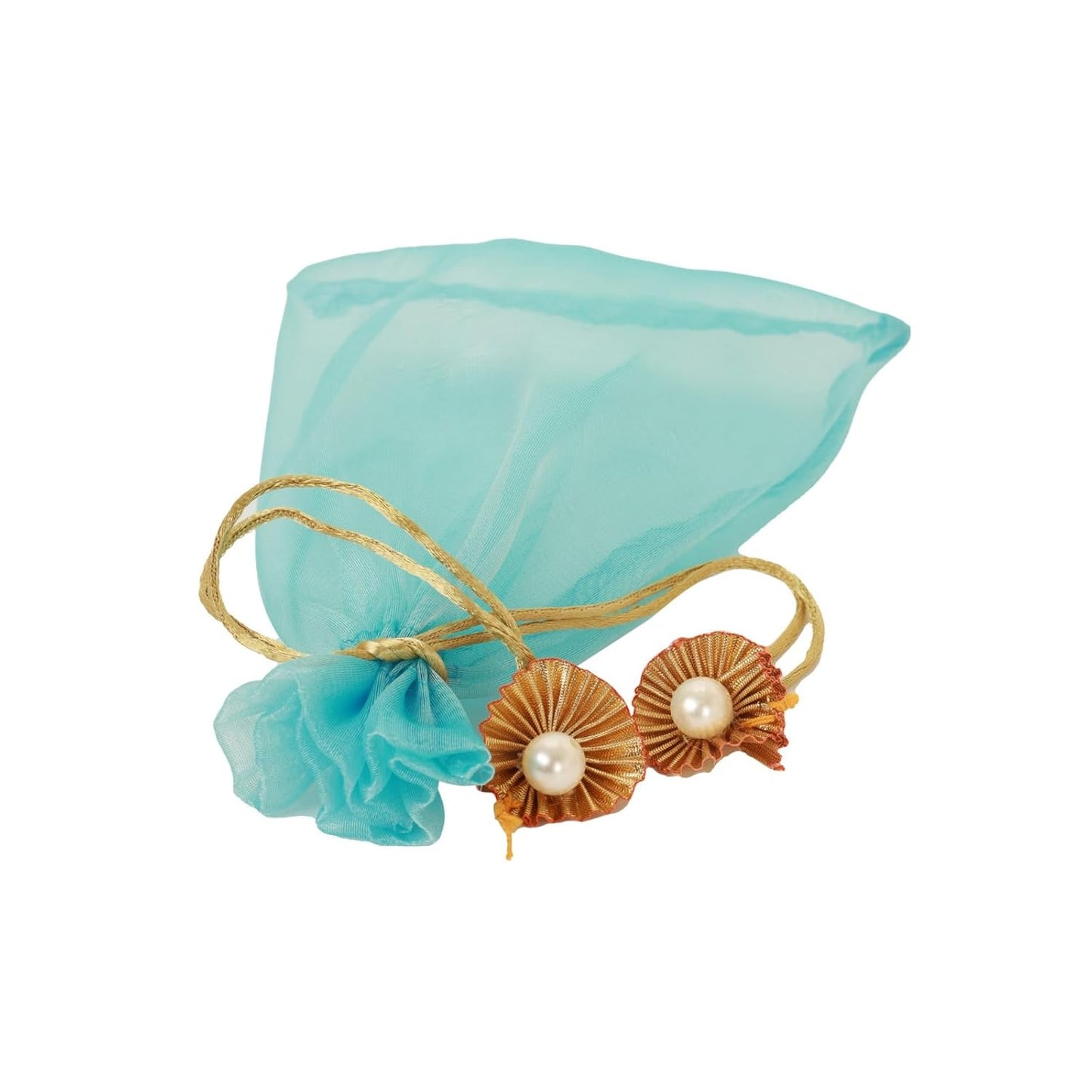 LABZIO Silk Organza Potli Bags for Return Gifts – 9x7 Inch Silk Gift Pouches with Drawstring & Flower Design, Wedding, Mehendi, Party Favor Bags, Jewelry Pouch - (Pack of 5)
