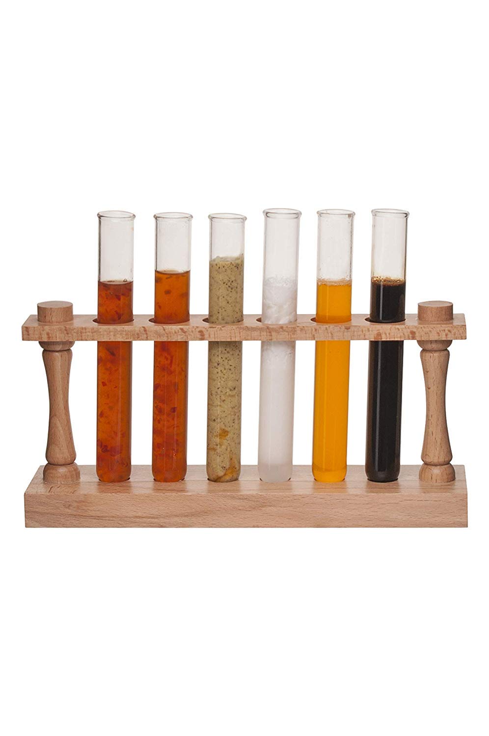 EISCO Wooden Test Tube Rack with 6 Borosilicate Glass Tubes (30ml) – Sturdy Polished Lab Stand, Holds 22mm Tubes, Ideal for Chemistry, Biology, Science Experiments, School Labs & Professional Research