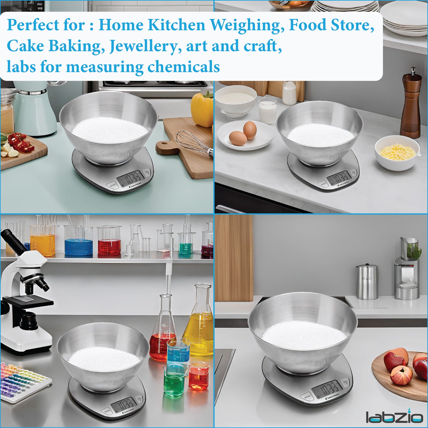 LABZIO - Digital Kitchen/Food/Baking Slim Weighing Scale, Precise Weight Scale Capacity 1g - 5Kgs, auto off,Batteries Included (Silver)