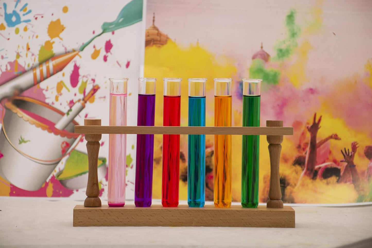 EISCO Wooden Test Tube Rack with 6 Borosilicate Glass Tubes (30ml) – Sturdy Polished Lab Stand, Holds 22mm Tubes, Ideal for Chemistry, Biology, Science Experiments, School Labs & Professional Research