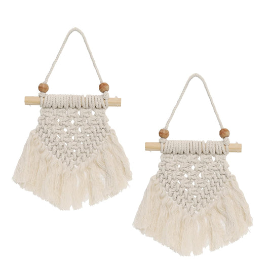 LABZIO Macrame Wall Hanging Set of 2 | Boho-Chic Woven Tapestry for Home Decor | Rustic Cotton Rope Art with Wooden Beads and Bamboo Stick | Perfect for Living Room, Bedroom
