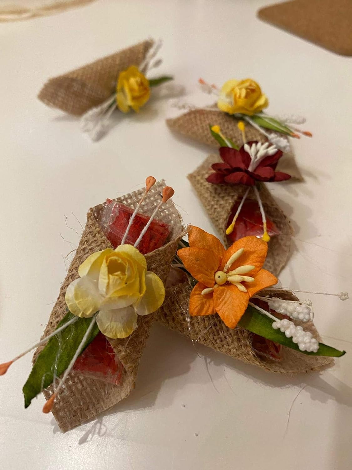 LABZIO Roli Chawal For Tikka — Handmade Jute Potli | Decorated With Beautiful Flower | Perfect For Rakhabandhan, Bhai Dooj And Other Occasion/Festivals | Pack Of 5