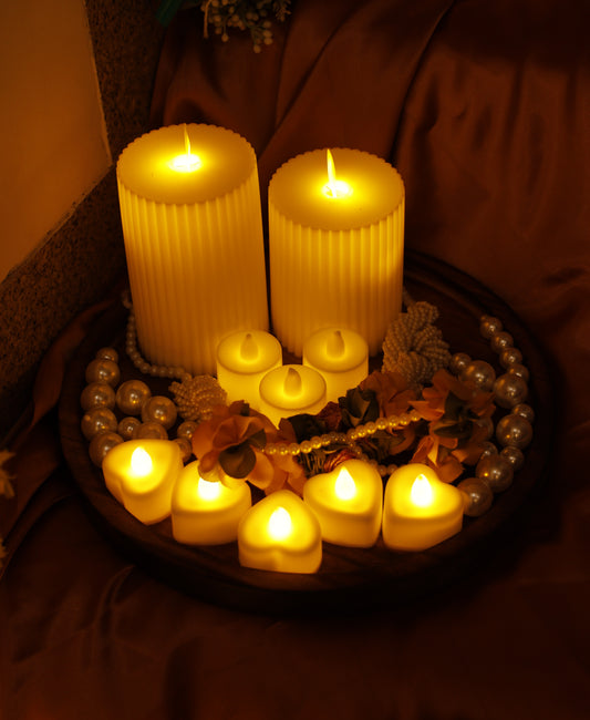 LABZIO Flameless LED Heart-Shaped Tea Light Candles |Compact Decorative Flickering Diya Lights 4 cm Width × 2 cm Height | Ideal for Pooja Diwali, Temple, Balcony & Room Décor|Plastic Build | Pack of 6
