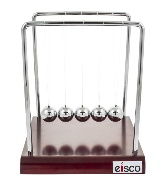 EISCO Newton's Cradle Desk Toy | Pendulum Balls Physics Experiment Set | Collision Ball | Wooden Base | Decor, Stress Relief & Educational Gift for Kids & Adults | 5 Steel Balls