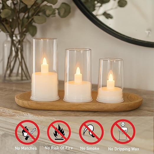 LABIO Set of 3 Gold Flameless LED Candle Lights | Acrylic Fiber Glass with Realistic Flickering Design | Seasonal Room & Home Decor for Gifting, Festivals, Anniversaries, Birthdays (7cm,9cm & 11cm)