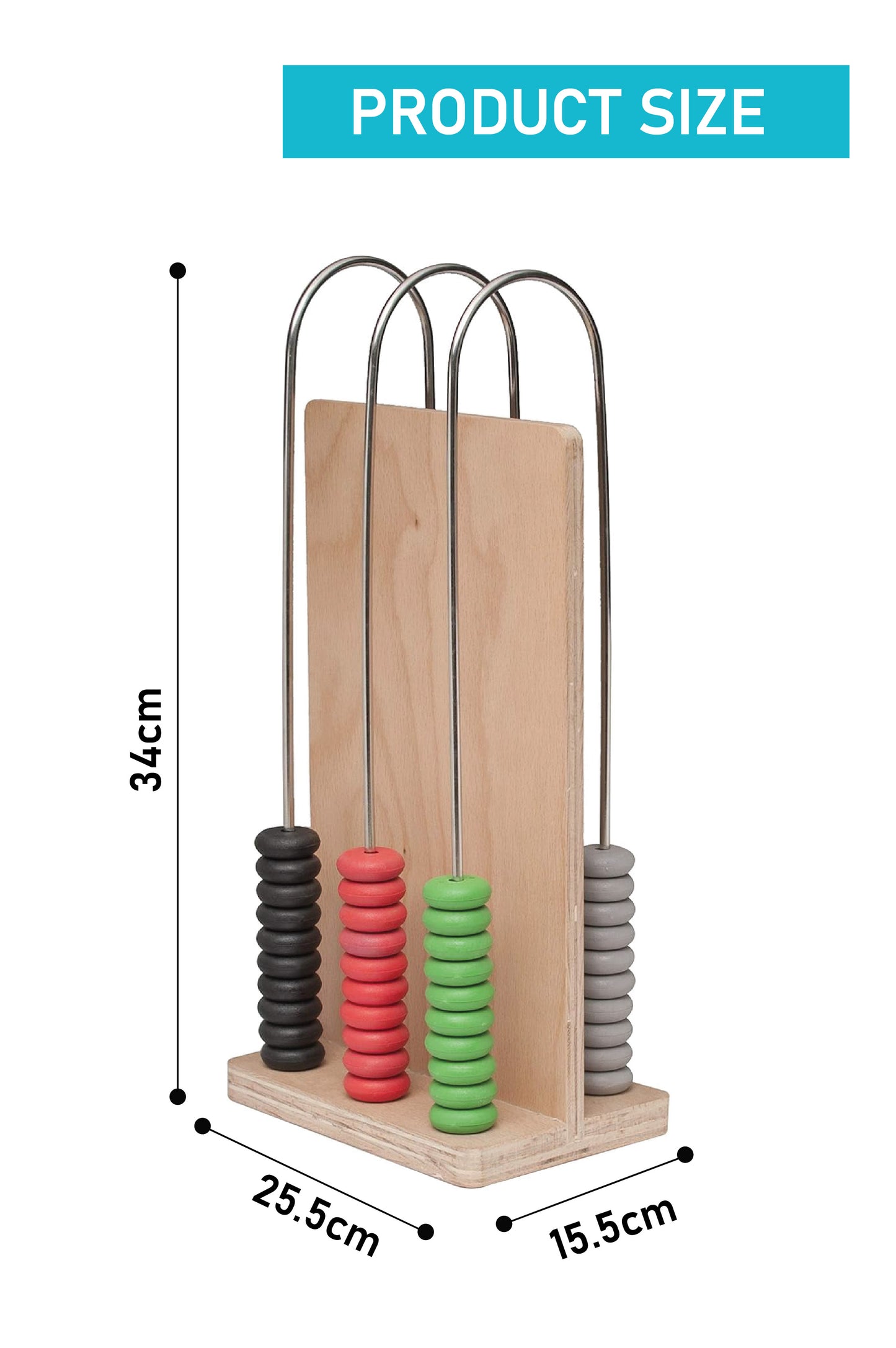 EISCO - Abacus, 3 U-Shaped Steel Wires, Wooden Frame, Arithmetic Learning and Calculation Tool for Students and Teachers