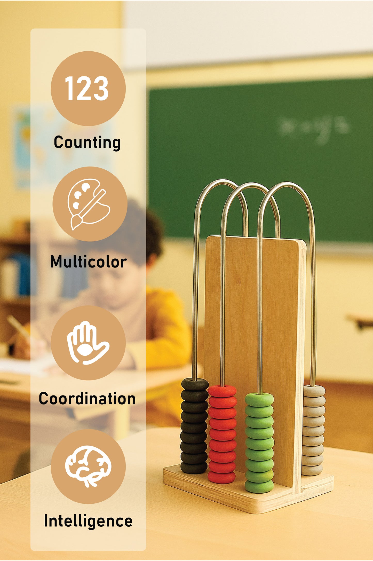 EISCO - Abacus, 3 U-Shaped Steel Wires, Wooden Frame, Arithmetic Learning and Calculation Tool for Students and Teachers