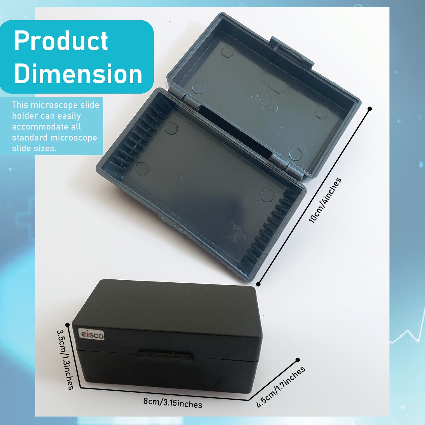 EISCO Microscope Slide Box – 10 Slot Compact Storage Case | Durable Polystyrene, Dustproof, Secure Holder | Lab Slide Organizer for School, Medical, Biology, Chemistry & Science Research