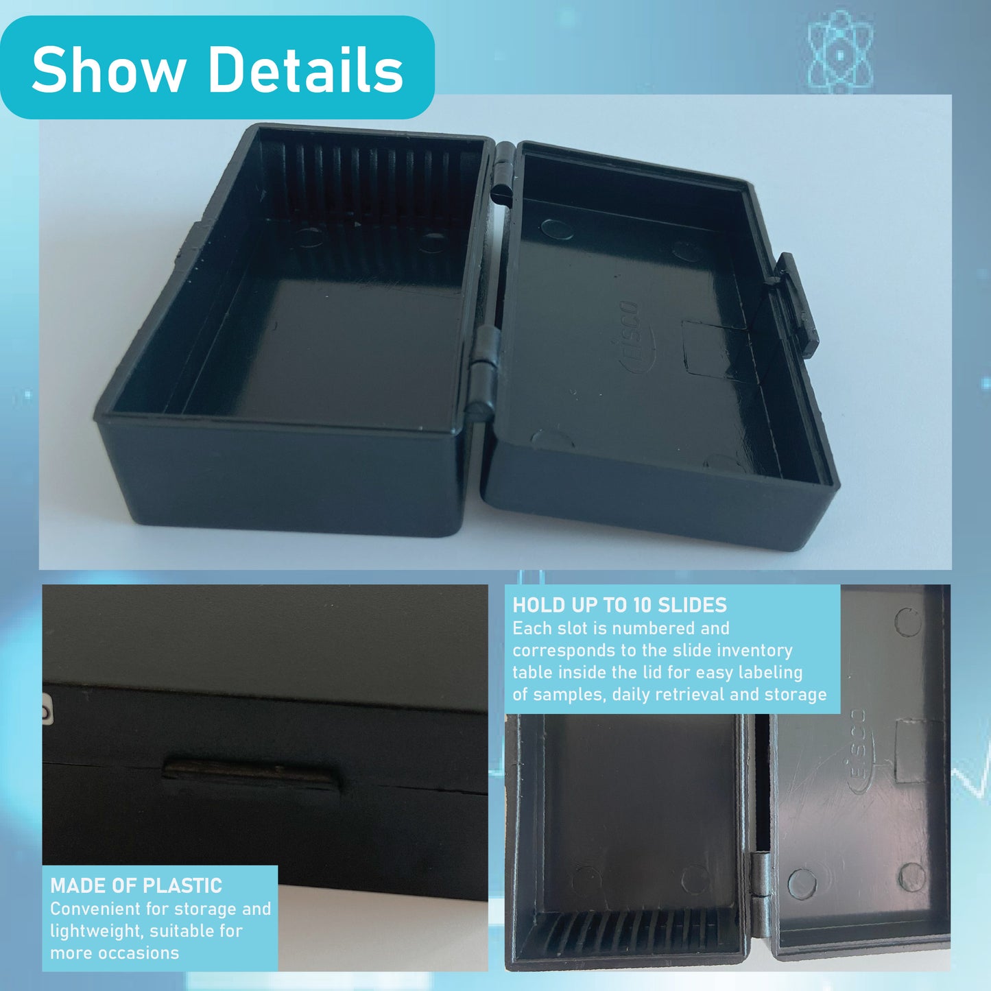 EISCO Microscope Slide Box – 10 Slot Compact Storage Case | Durable Polystyrene, Dustproof, Secure Holder | Lab Slide Organizer for School, Medical, Biology, Chemistry & Science Research