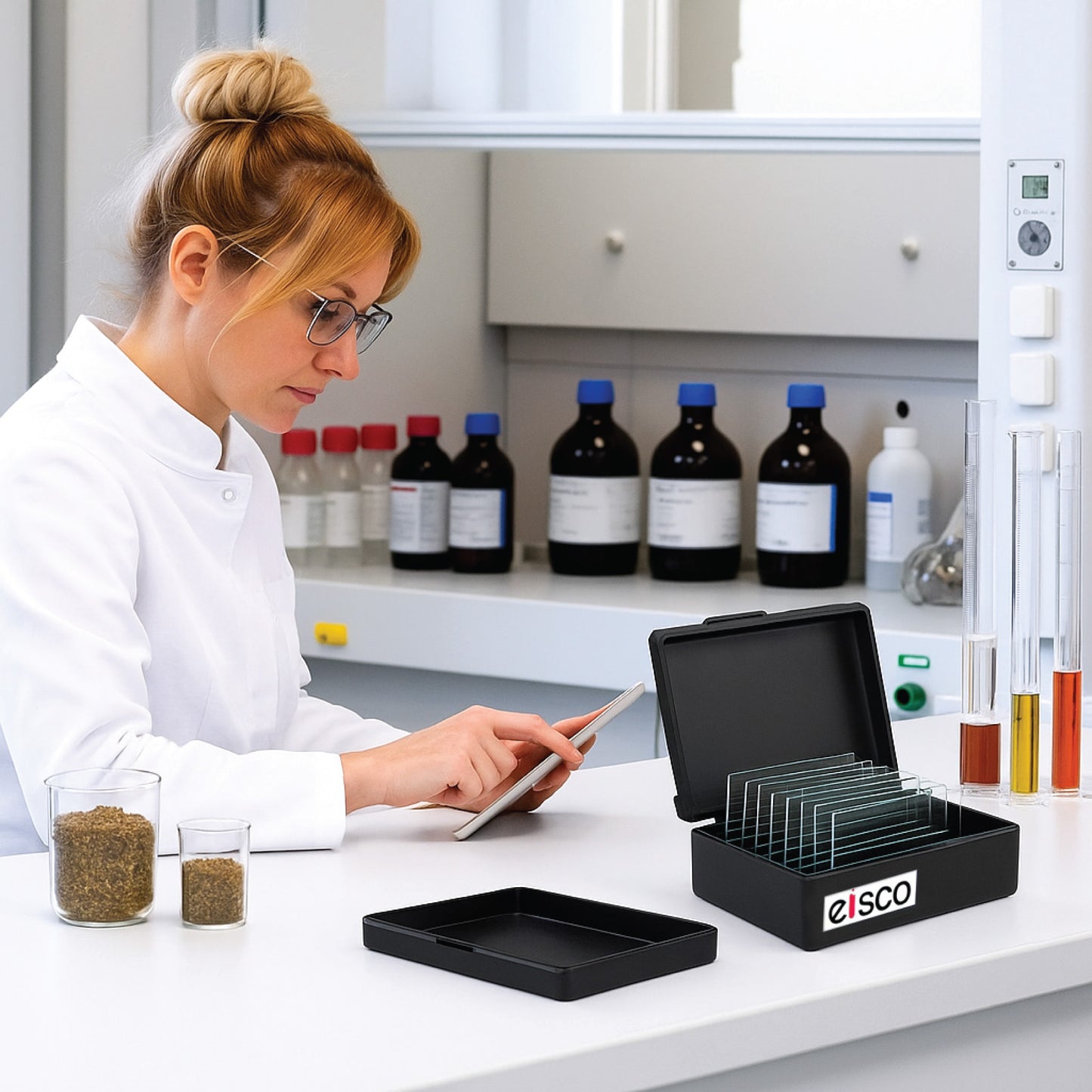 EISCO Microscope Slide Box – 10 Slot Compact Storage Case | Durable Polystyrene, Dustproof, Secure Holder | Lab Slide Organizer for School, Medical, Biology, Chemistry & Science Research