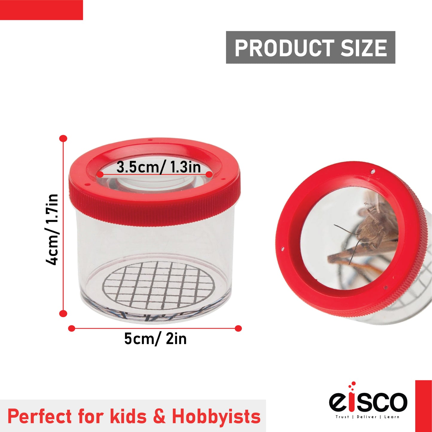 Eisco Bug Viewer Magnifier for Kids (Pack of 4) Insect Catcher Toy with Magnifying Lens, STEM Science Kit for Outdoor Exploration, Nature Discovery, Learning, Entomology & Camping Fun