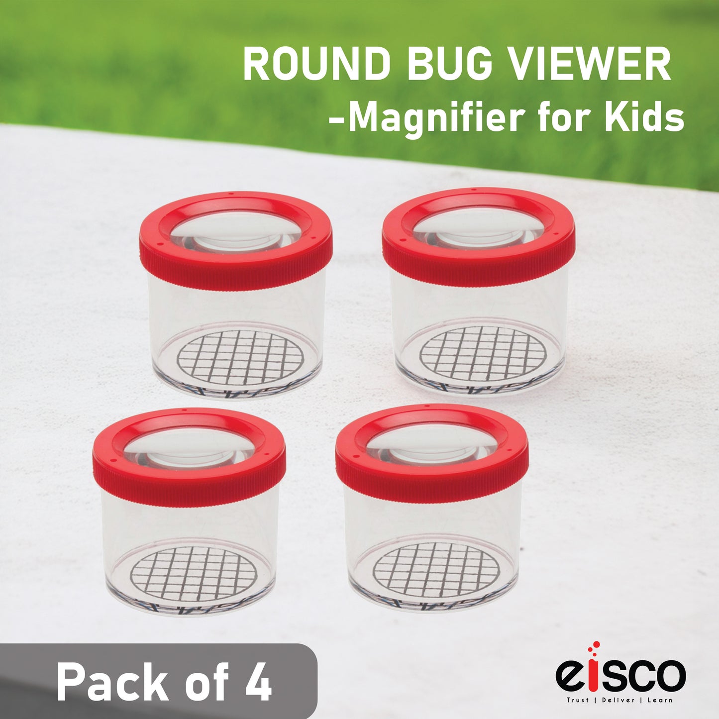 Eisco Bug Viewer Magnifier for Kids (Pack of 4) Insect Catcher Toy with Magnifying Lens, STEM Science Kit for Outdoor Exploration, Nature Discovery, Learning, Entomology & Camping Fun