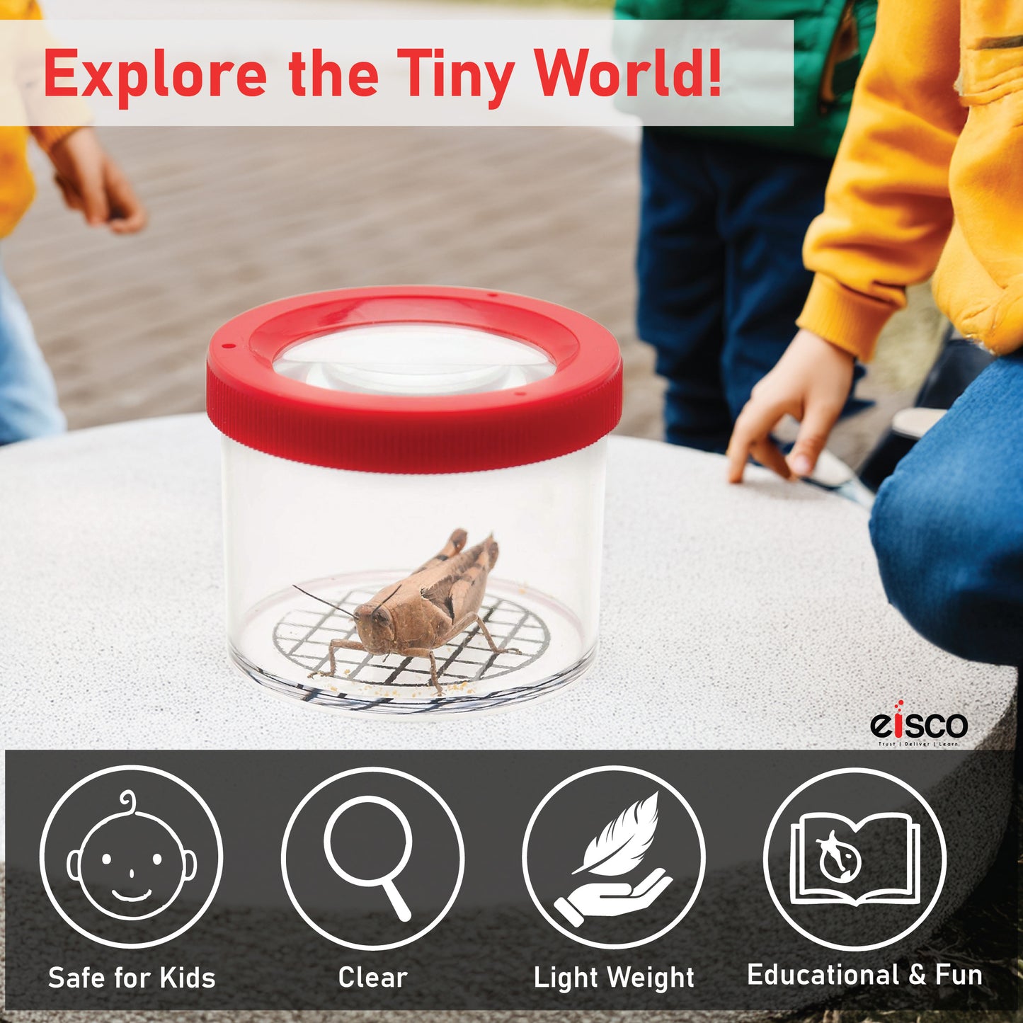 Eisco Bug Viewer Magnifier for Kids (Pack of 4) Insect Catcher Toy with Magnifying Lens, STEM Science Kit for Outdoor Exploration, Nature Discovery, Learning, Entomology & Camping Fun