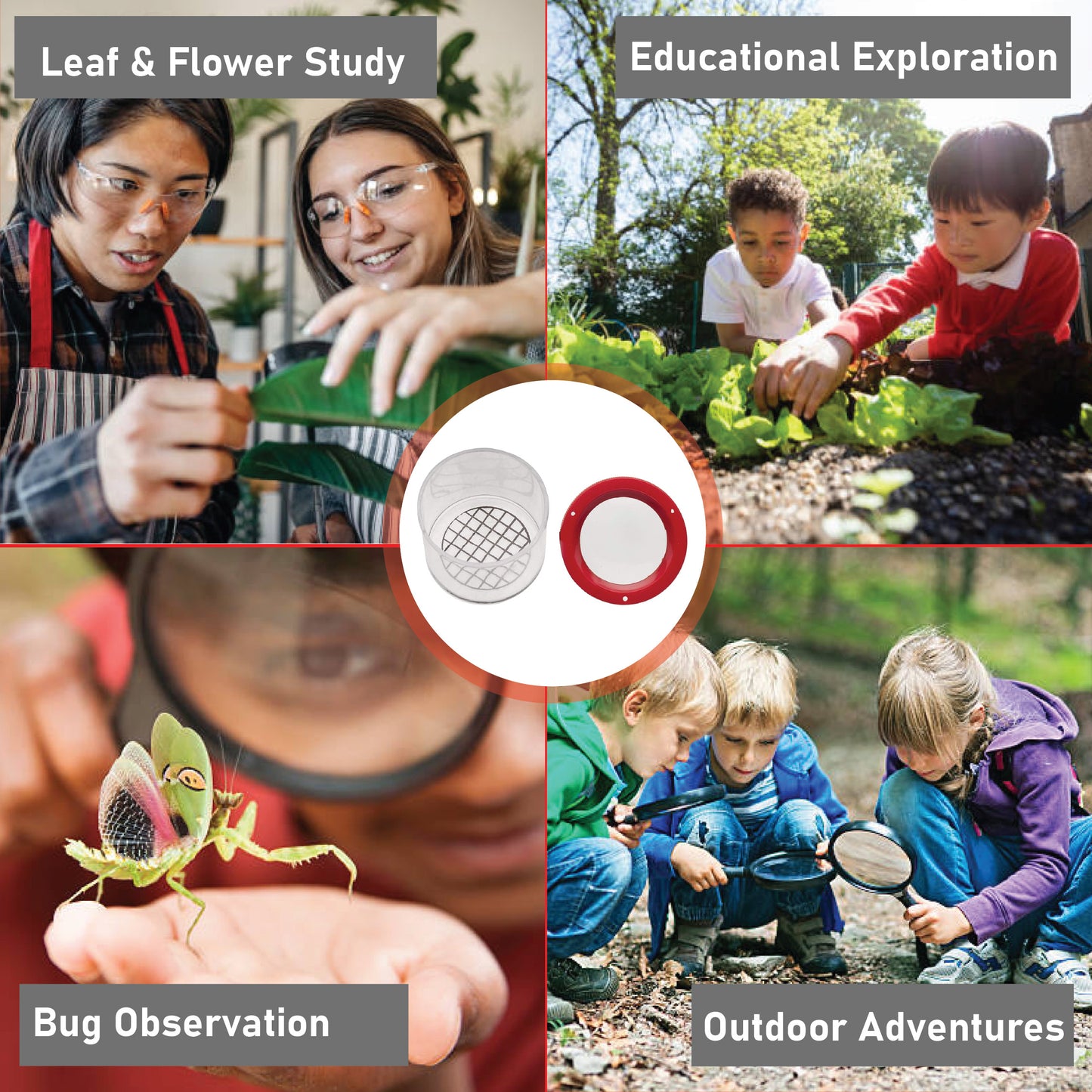 Eisco Bug Viewer Magnifier for Kids (Pack of 4) Insect Catcher Toy with Magnifying Lens, STEM Science Kit for Outdoor Exploration, Nature Discovery, Learning, Entomology & Camping Fun