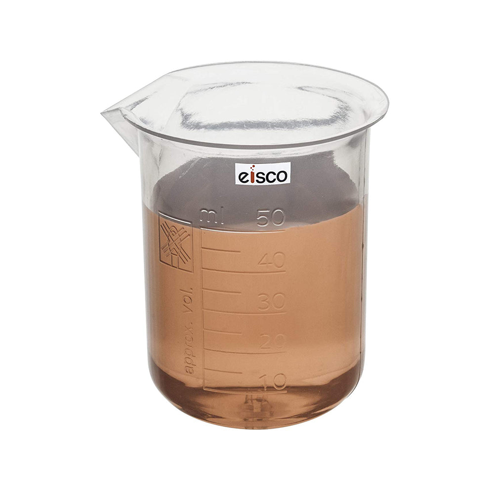 EISCO - Beaker, 50 ml, 5 ml Graduations, Made of Polypropylene, High quality, Autoclavable, Good Chemical Resistance, With Tapered Spout, Pack of 12